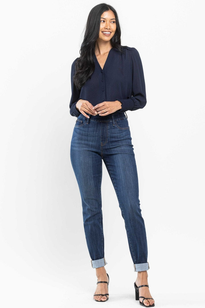 Judy Blue High Waist Pull On Double Cuff Slim Fit Jeans