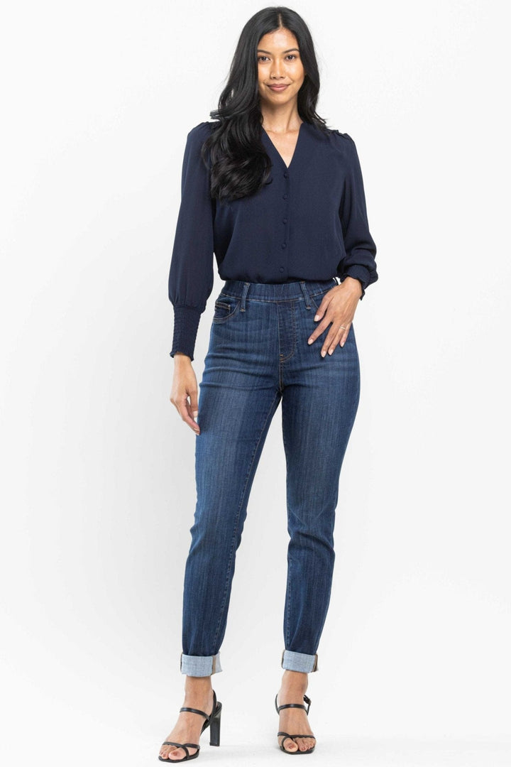 Judy Blue High Waist Pull On Double Cuff Slim Fit Jeans