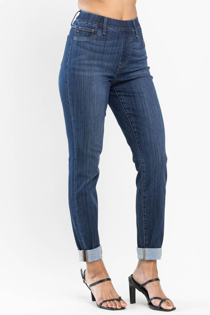 Judy Blue High Waist Pull On Double Cuff Slim Fit Jeans