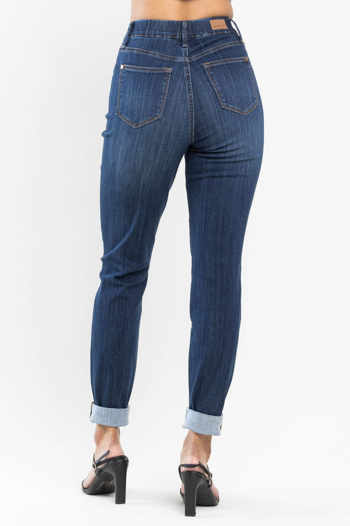 Judy Blue High Waist Pull On Double Cuff Slim Fit Jeans