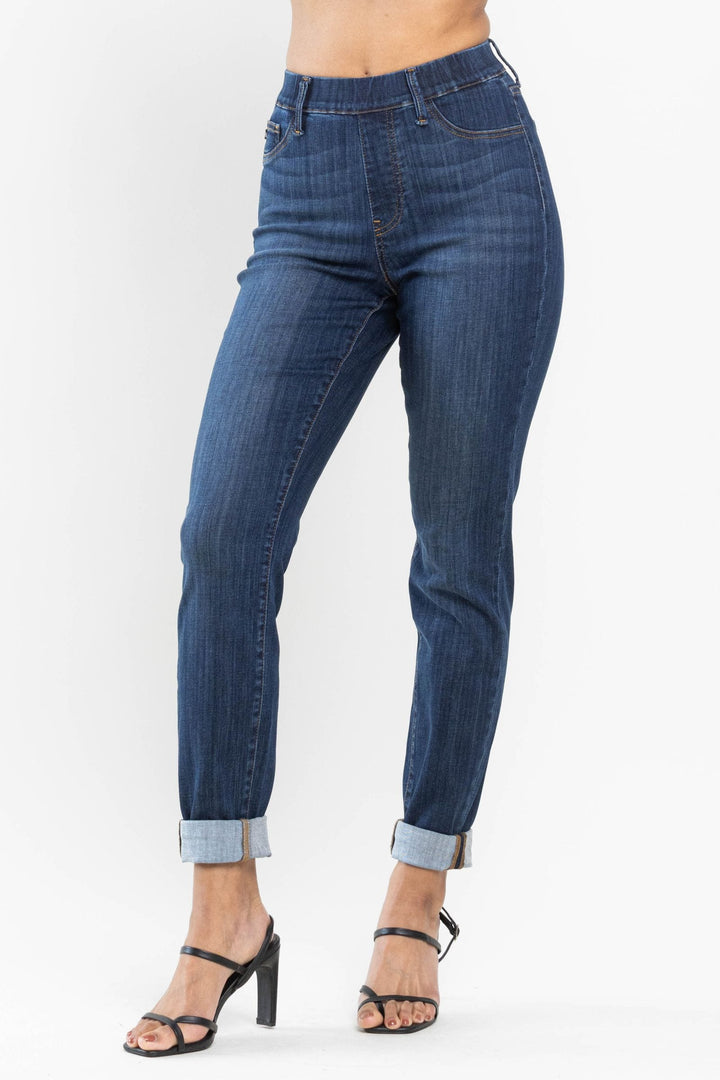 Judy Blue High Waist Pull On Double Cuff Slim Fit Jeans