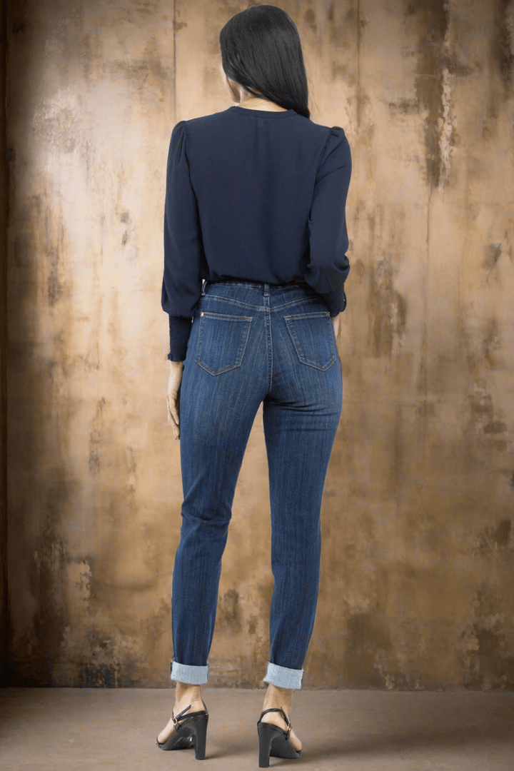 Judy Blue High Waist Pull On Double Cuff Slim Fit Jeans