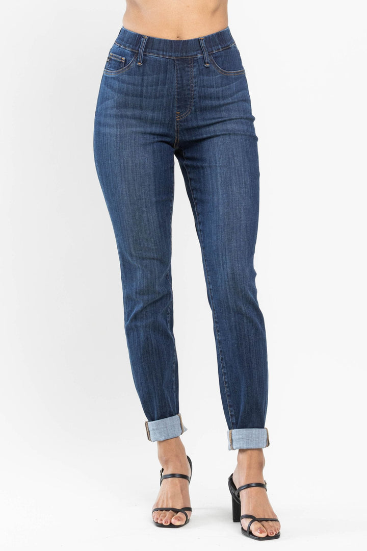 Judy Blue High Waist Pull On Double Cuff Slim Fit Jeans