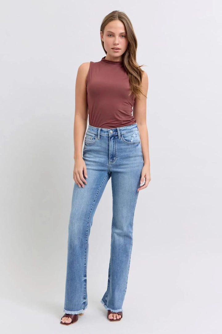 Judy Blue High Waist Raw Hem Bootcut Jeans