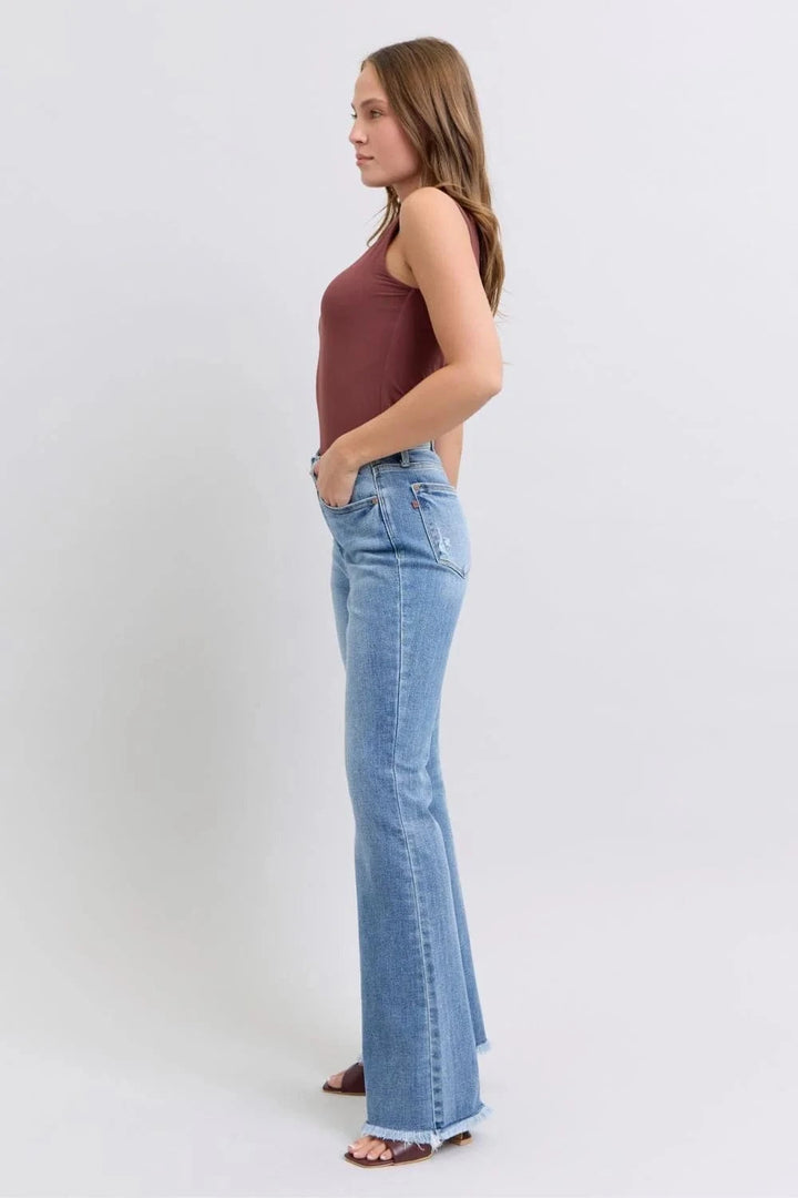 Judy Blue High Waist Raw Hem Bootcut Jeans