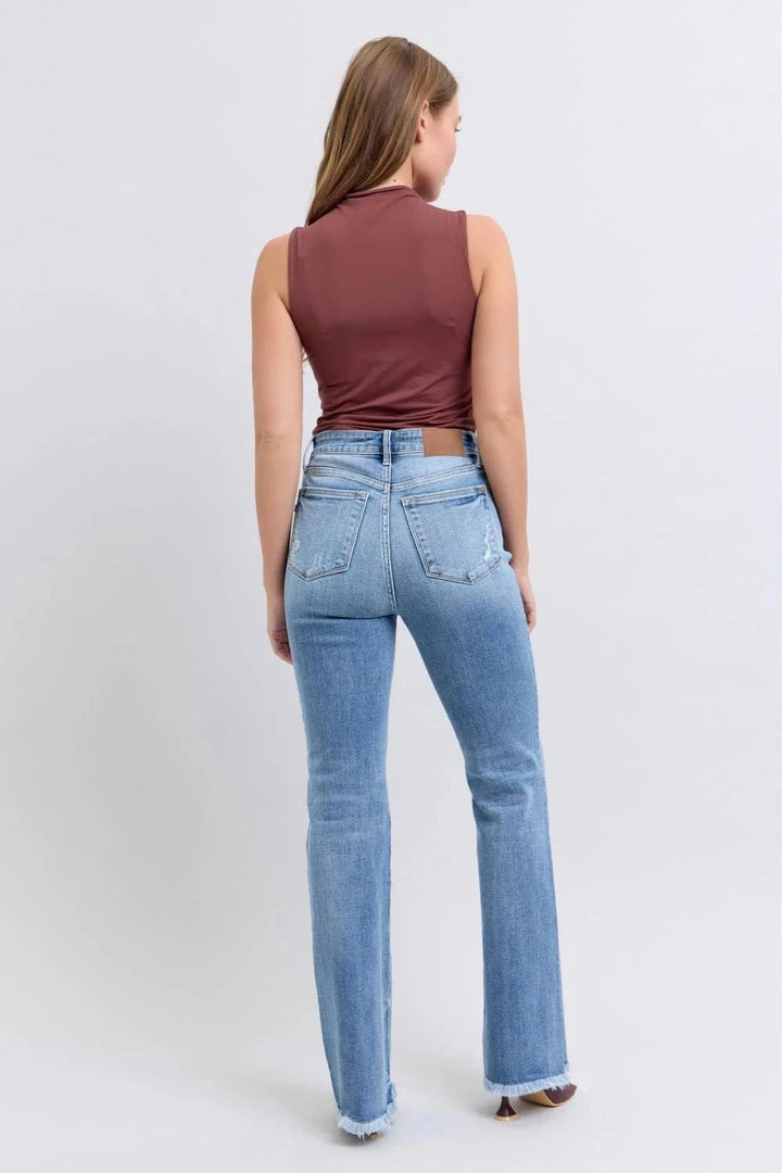 Judy Blue High Waist Raw Hem Bootcut Jeans