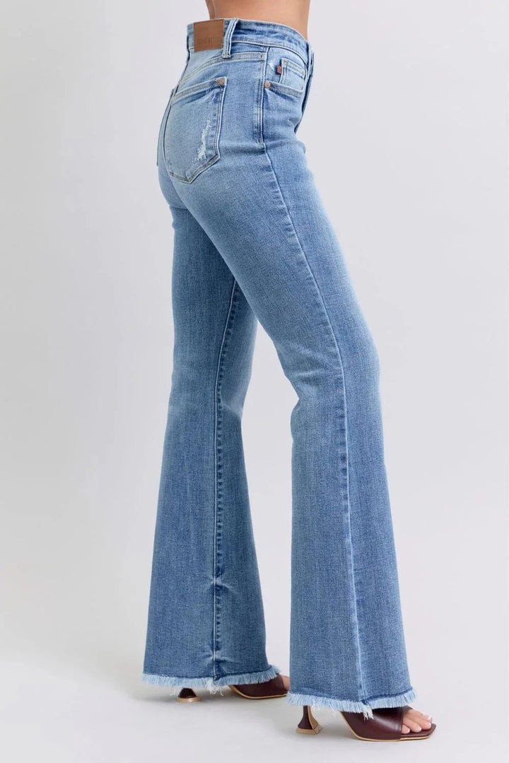 Judy Blue High Waist Raw Hem Bootcut Jeans