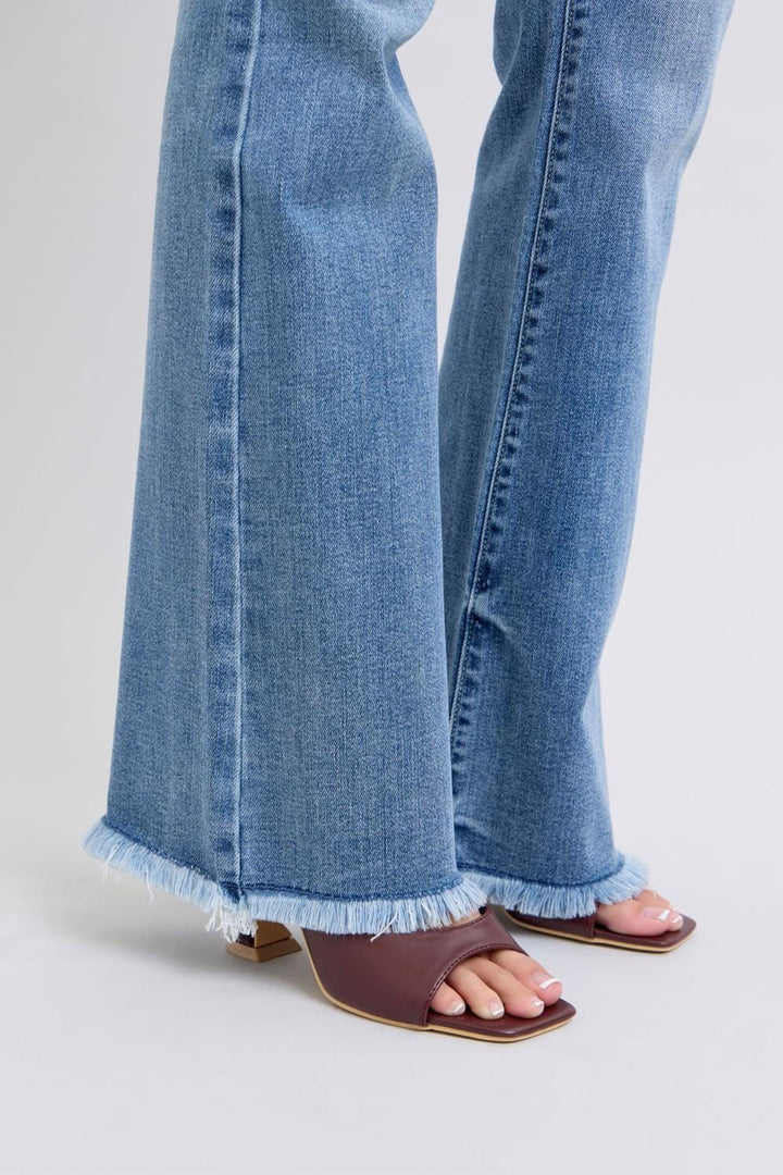 Judy Blue High Waist Raw Hem Bootcut Jeans