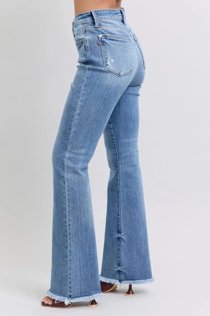 Judy Blue High Waist Raw Hem Bootcut Jeans