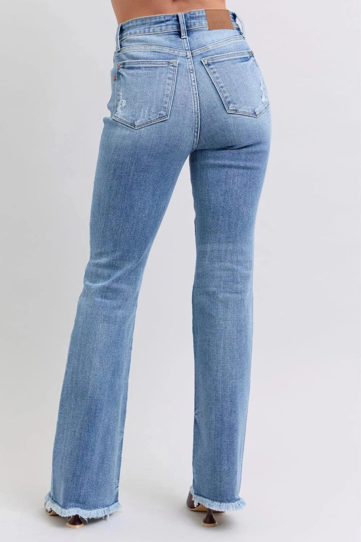 Judy Blue High Waist Raw Hem Bootcut Jeans
