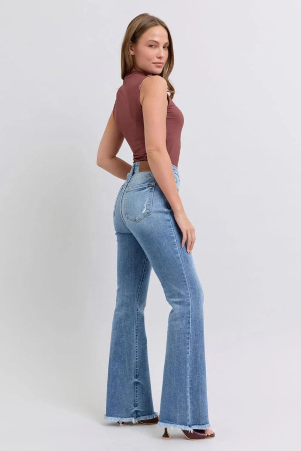 Judy Blue High Waist Raw Hem Bootcut Jeans