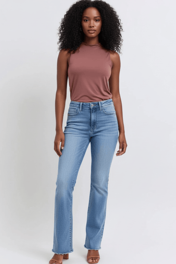 Judy Blue High Waist Raw Hem Bootcut Jeans