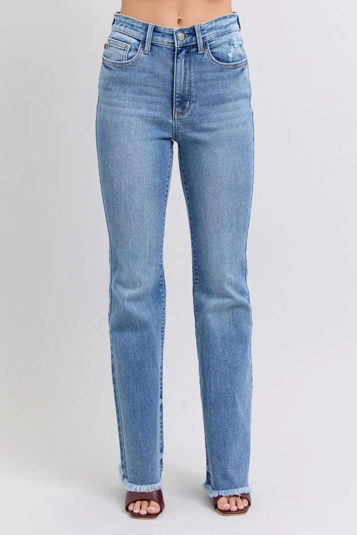 Judy Blue High Waist Raw Hem Bootcut Jeans