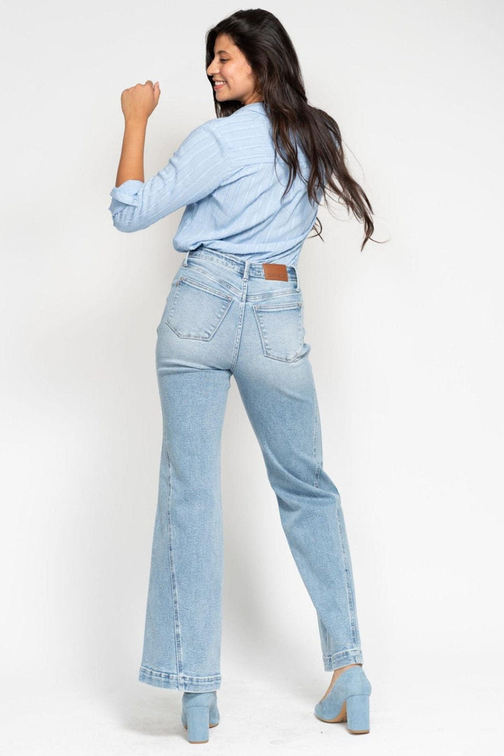 Judy Blue High Waist Side Seam Insert Detail Retro Style Wide Leg Jeans