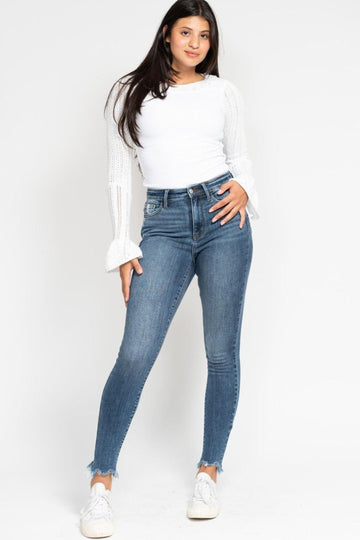 Judy Blue High Waist Skinny Jeans with Shark Bite Hem