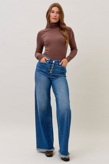 Judy Blue High Waist Column Straight Wide Leg 5-Button Fly and Back Welt Pocket Jeans