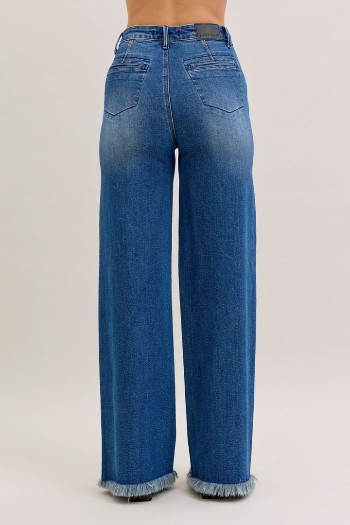 Judy Blue High Waist Straight Wide Leg 5-Button Fly Welt Pocket Jeans