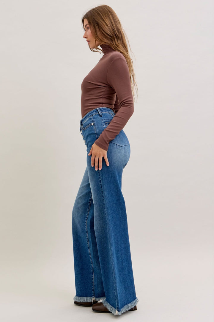 Judy Blue High Waist Straight Wide Leg 5-Button Fly Welt Pocket Jeans