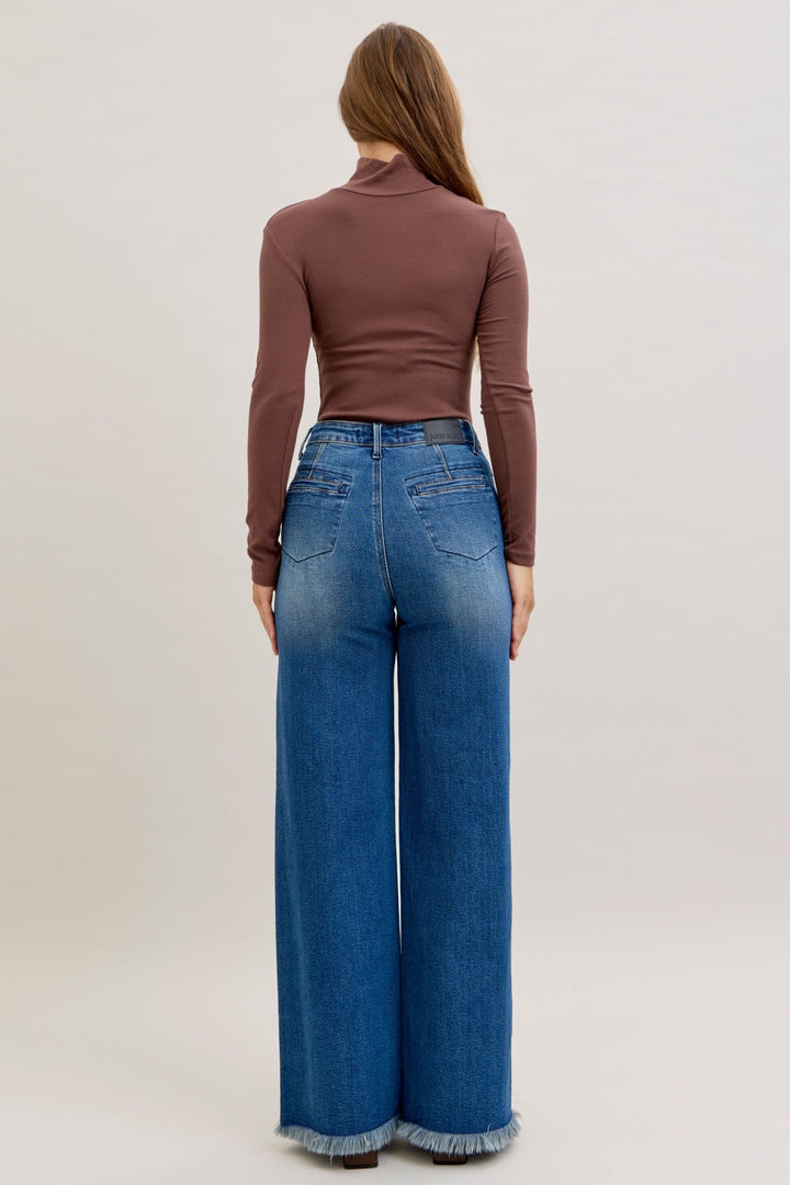 Judy Blue High Waist Straight Wide Leg 5-Button Fly Welt Pocket Jeans