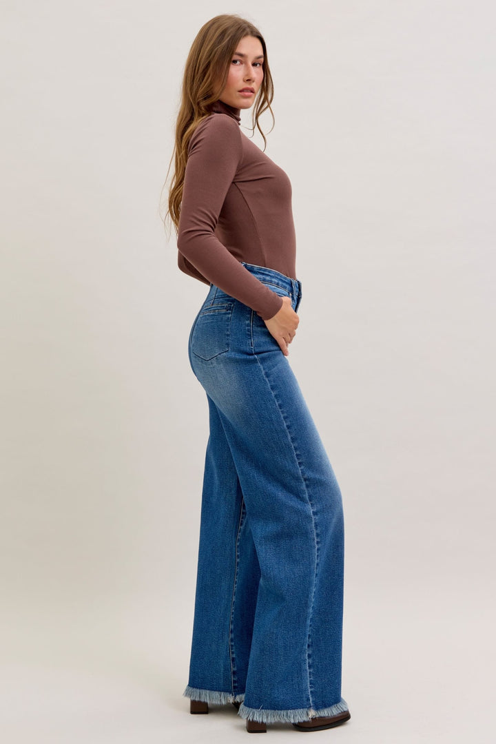 Judy Blue High Waist Straight Wide Leg 5-Button Fly Welt Pocket Jeans