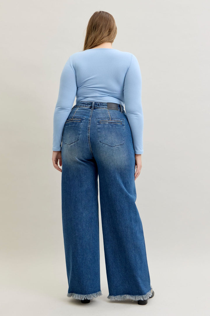 Judy Blue High Waist Straight Wide Leg 5-Button Fly Welt Pocket Jeans