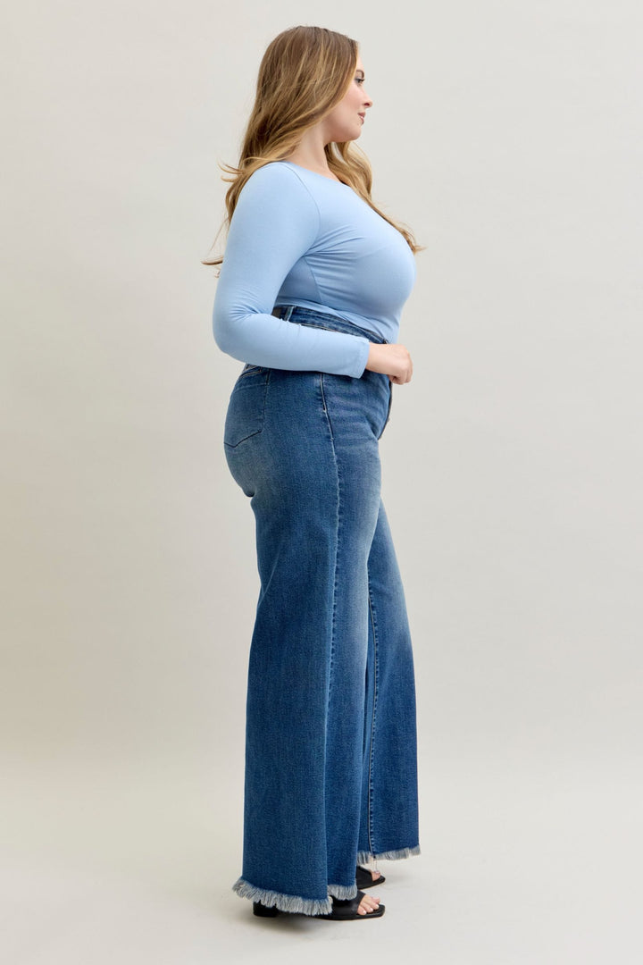 Judy Blue High Waist Straight Wide Leg 5-Button Fly Welt Pocket Jeans