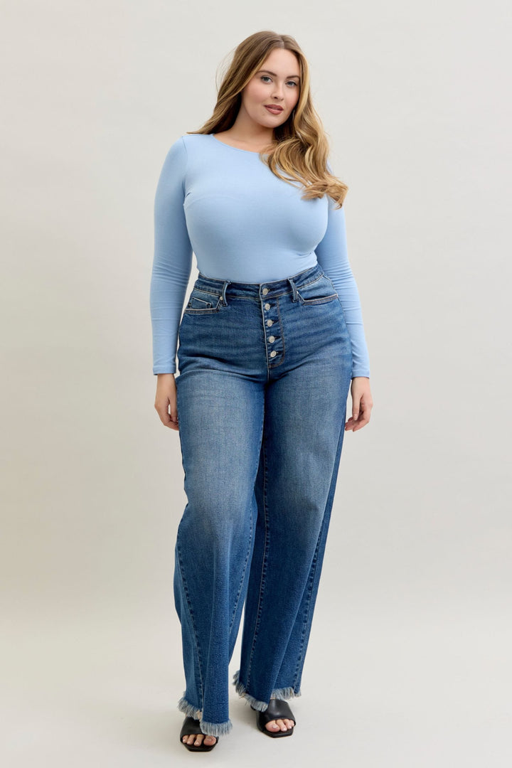 Judy Blue High Waist Straight Wide Leg 5-Button Fly Welt Pocket Jeans