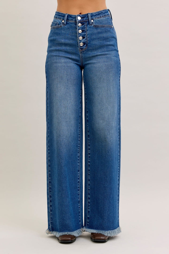 Judy Blue High Waist Straight Wide Leg 5-Button Fly Welt Pocket Jeans