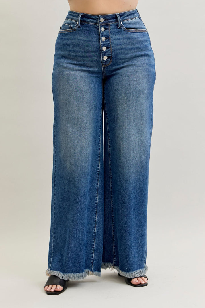 Judy Blue High Waist Straight Wide Leg 5-Button Fly Welt Pocket Jeans
