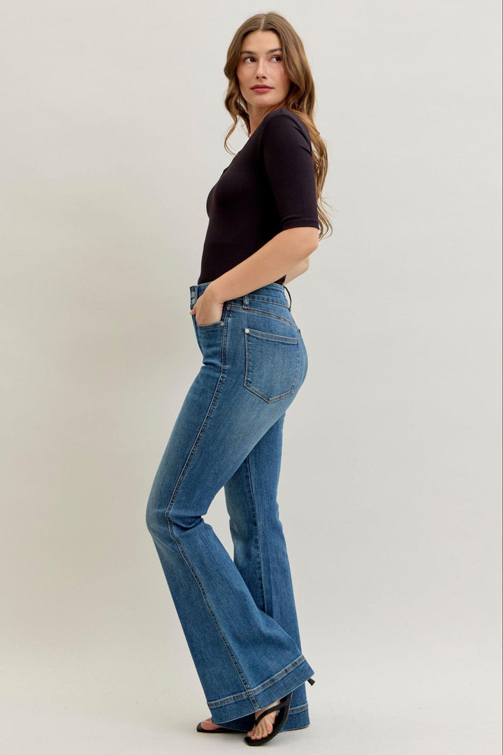 Judy Blue High Waist Tummy Control Double Button Flare Jeans