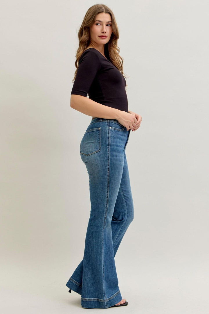 Judy Blue High Waist Tummy Control Double Button Flare Jeans