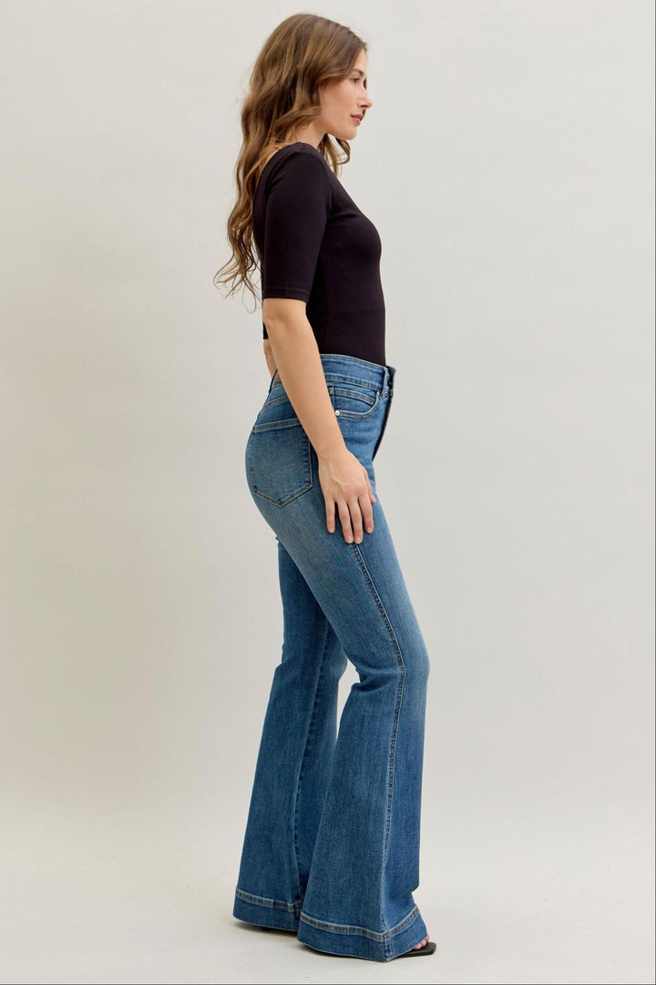 Judy Blue High Waist Tummy Control Double Button Flare Jeans