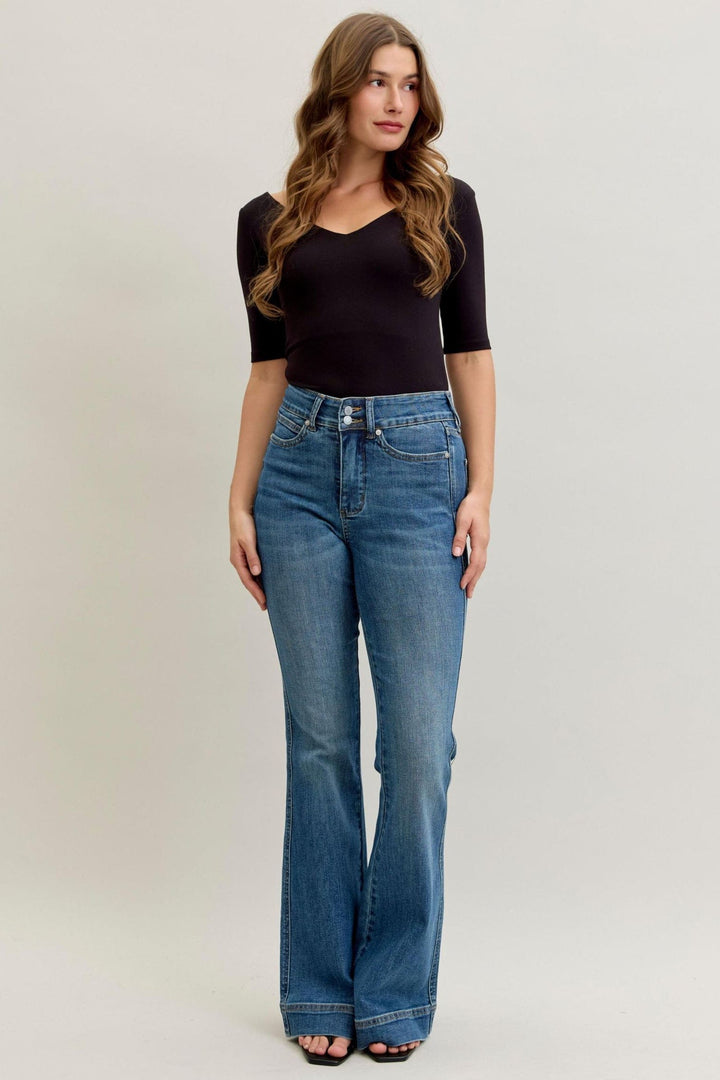 Judy Blue High Waist Tummy Control Double Button Flare Jeans