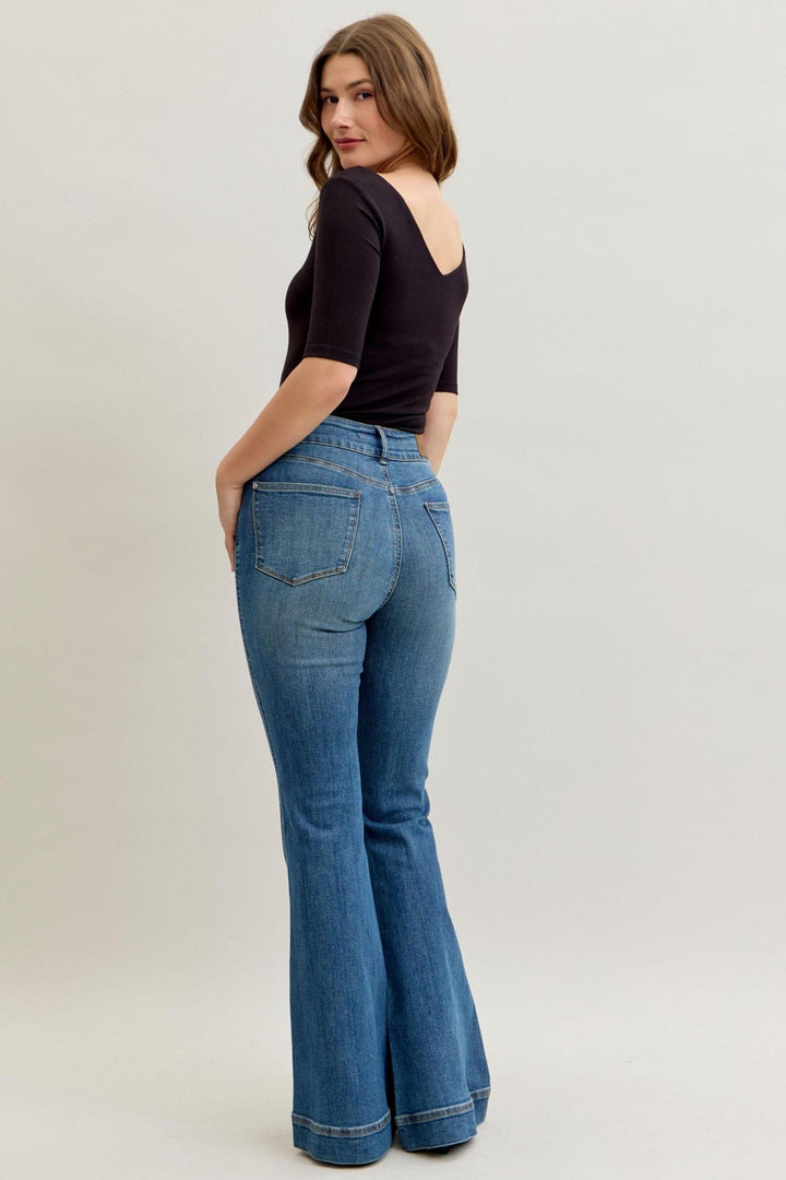 Judy Blue High Waist Tummy Control Double Button Flare Jeans