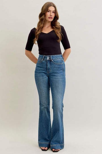 Judy Blue High Waist Tummy Control Double Button Flare Jeans