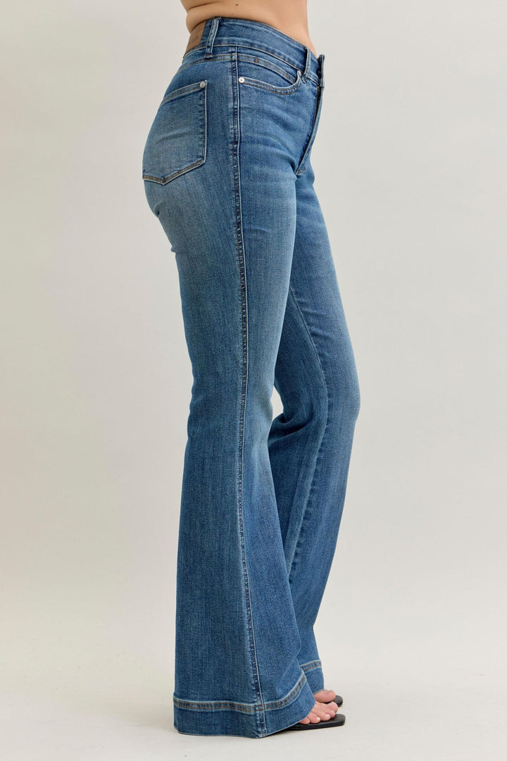 Judy Blue High Waist Tummy Control Double Button Flare Jeans