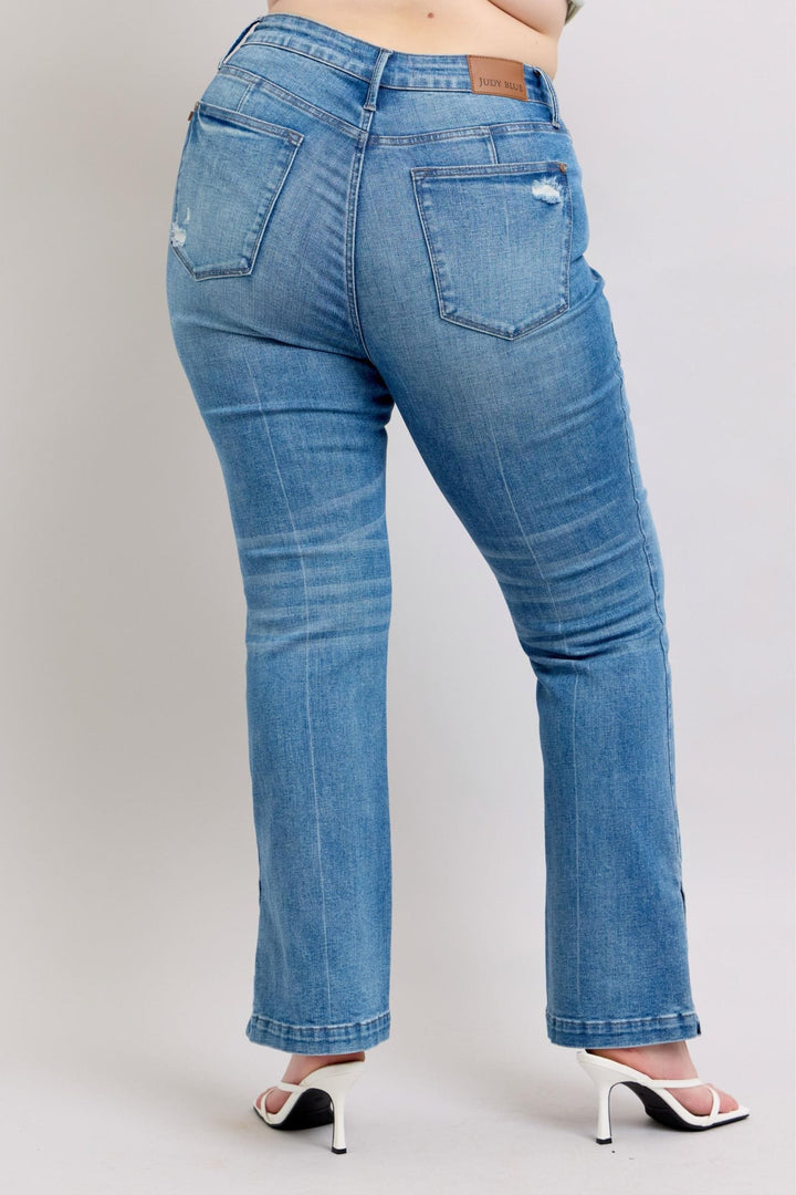 Judy Blue High Waist Tummy Control Vintage Wash Side Slit Slim Bootcut Jeans