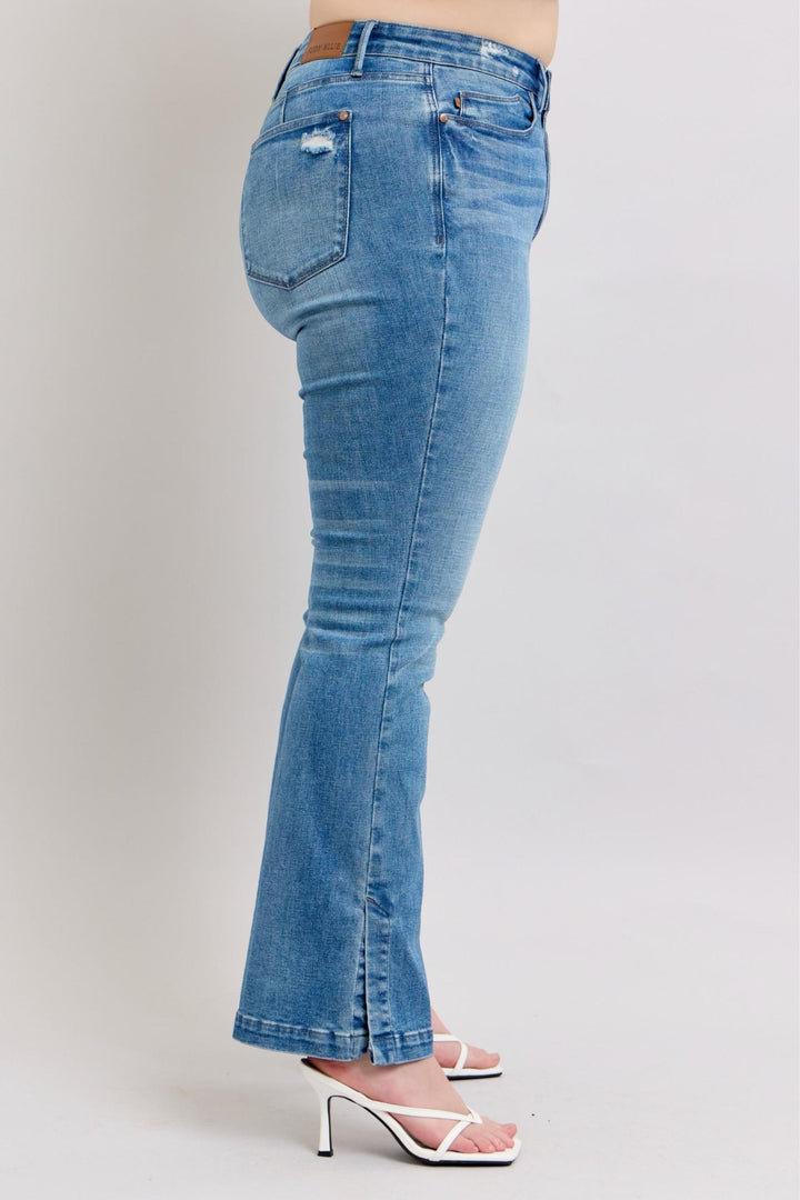 Judy Blue High Waist Tummy Control Vintage Wash Side Slit Slim Bootcut Jeans