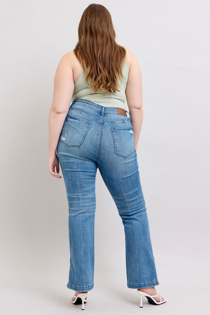 Judy Blue High Waist Tummy Control Vintage Wash Side Slit Slim Bootcut Jeans