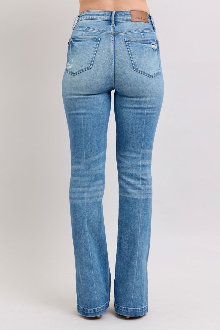 Judy Blue High Waist Tummy Control Vintage Wash Side Slit Slim Bootcut Jeans