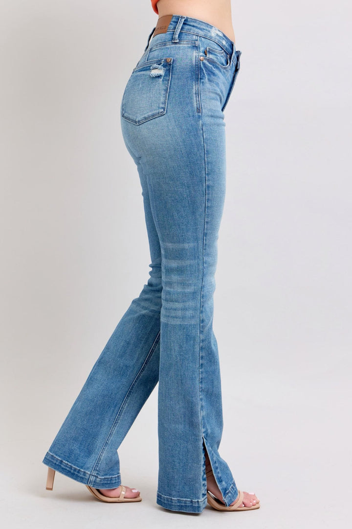 Judy Blue High Waist Tummy Control Vintage Wash Side Slit Slim Bootcut Jeans