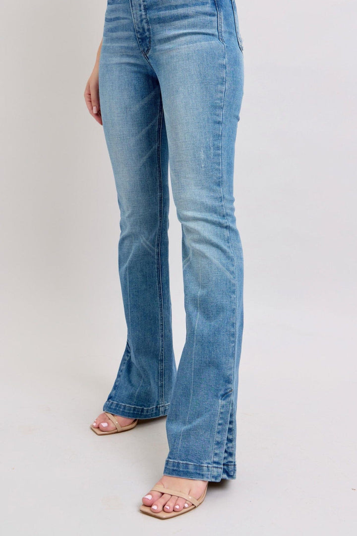 Judy Blue High Waist Tummy Control Vintage Wash Side Slit Slim Bootcut Jeans