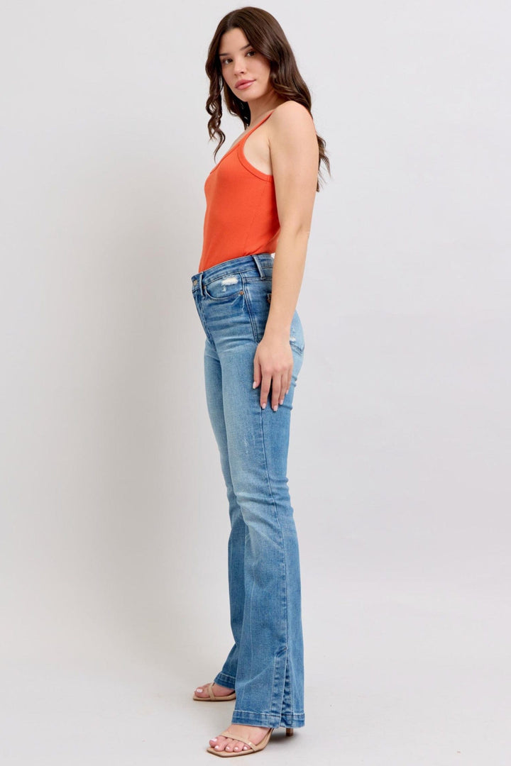 Judy Blue High Waist Tummy Control Vintage Wash Side Slit Slim Bootcut Jeans