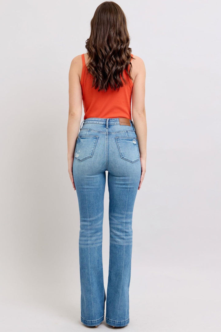 Judy Blue High Waist Tummy Control Vintage Wash Side Slit Slim Bootcut Jeans