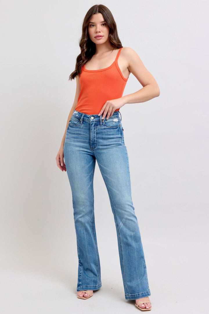 Judy Blue High Waist Tummy Control Vintage Wash Side Slit Slim Bootcut Jeans