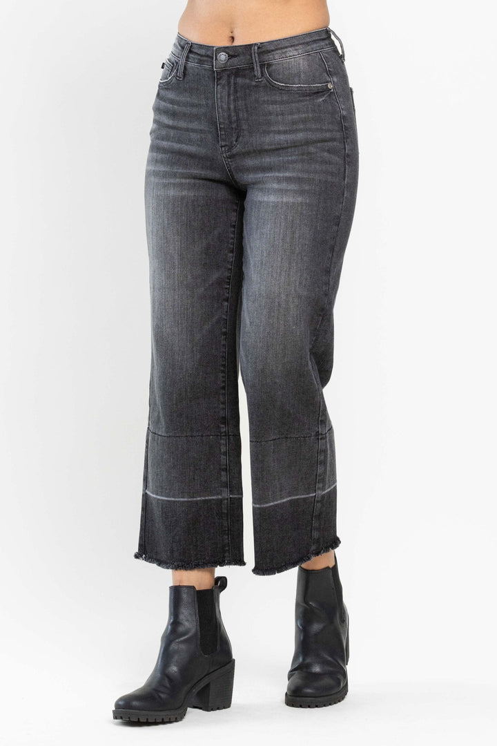 Judy Blue High Waist Wide Release Hem Crop Wide Leg Jeans