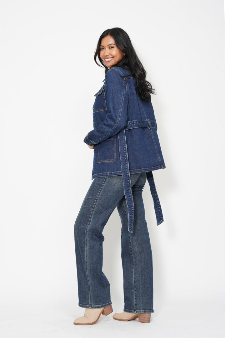 Judy Blue Mid Length Denim Utility Side Slit Jacket