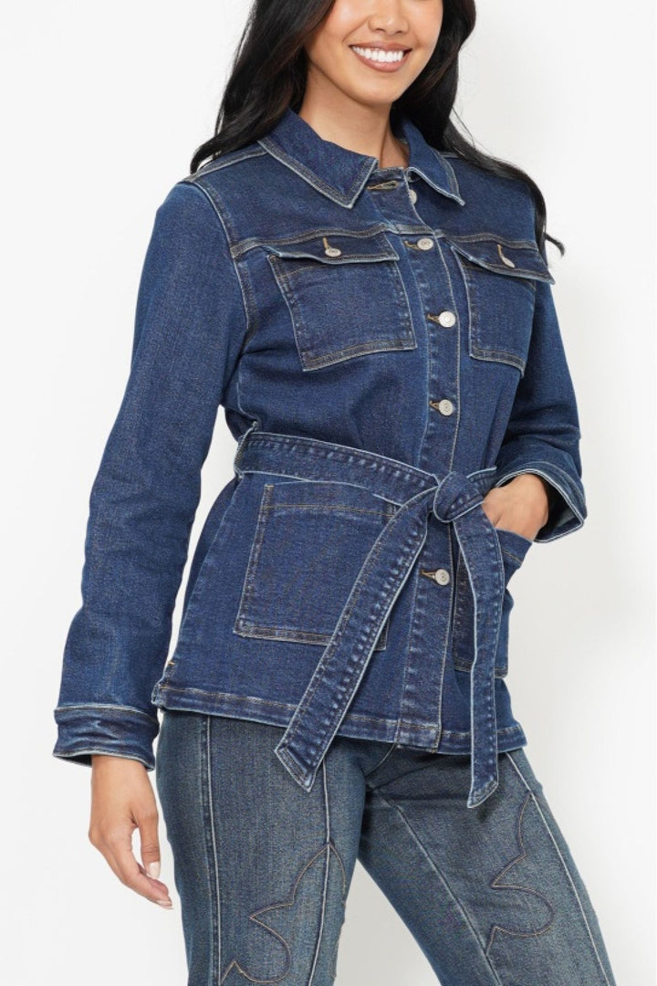 Judy Blue Mid Length Denim Utility Side Slit Jacket