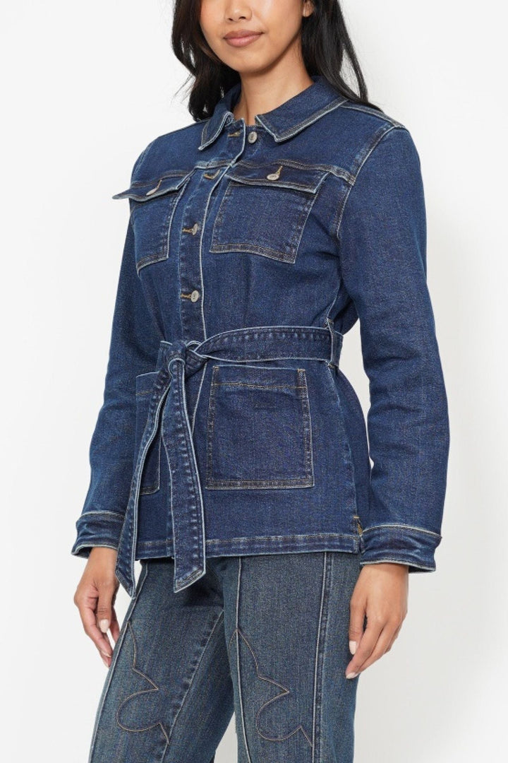 Judy Blue Mid Length Denim Utility Side Slit Jacket