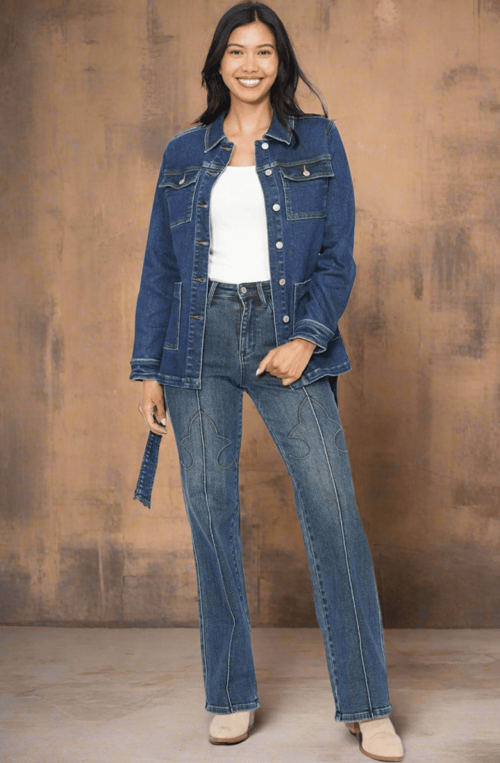 Judy Blue Mid Length Denim Utility Side Slit Jacket